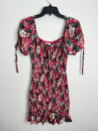 Hot pink floral smocked - pink, mini